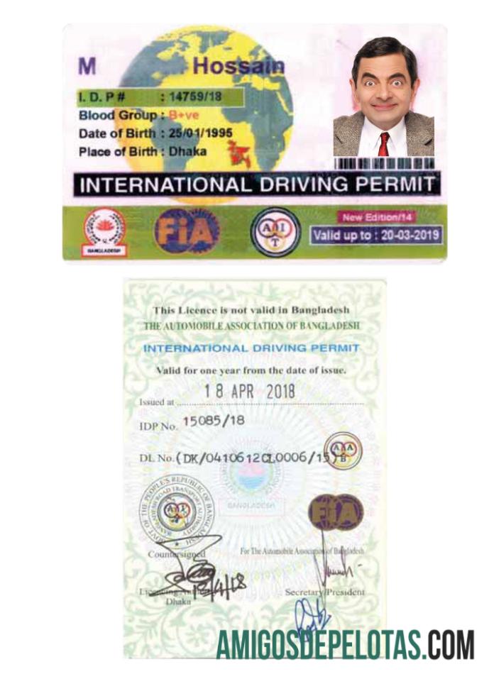 Permissão Internacional para Dirigir em Bangladesh exemplo real